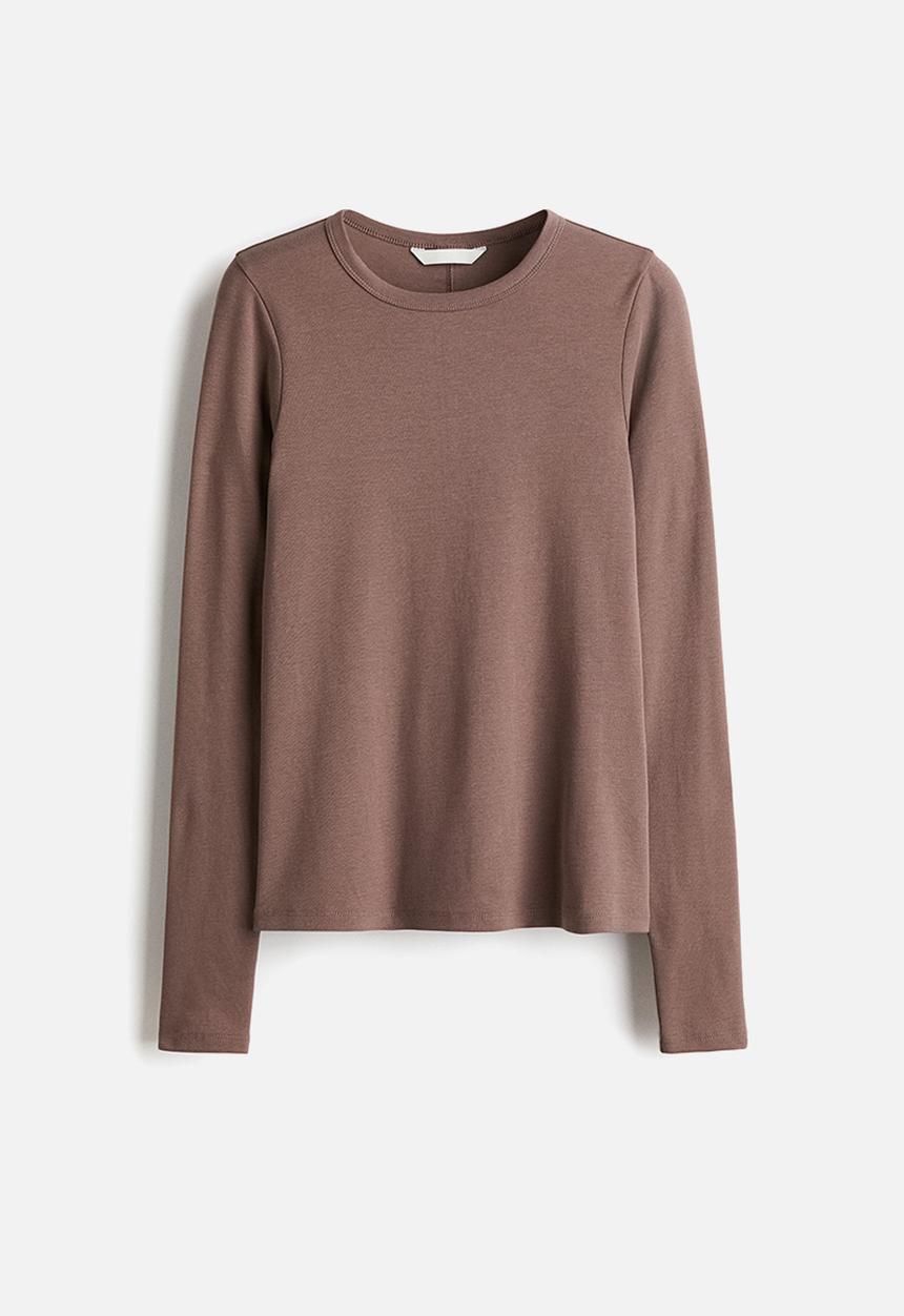 H&M - Long-sleeved jersey top - dusty brown