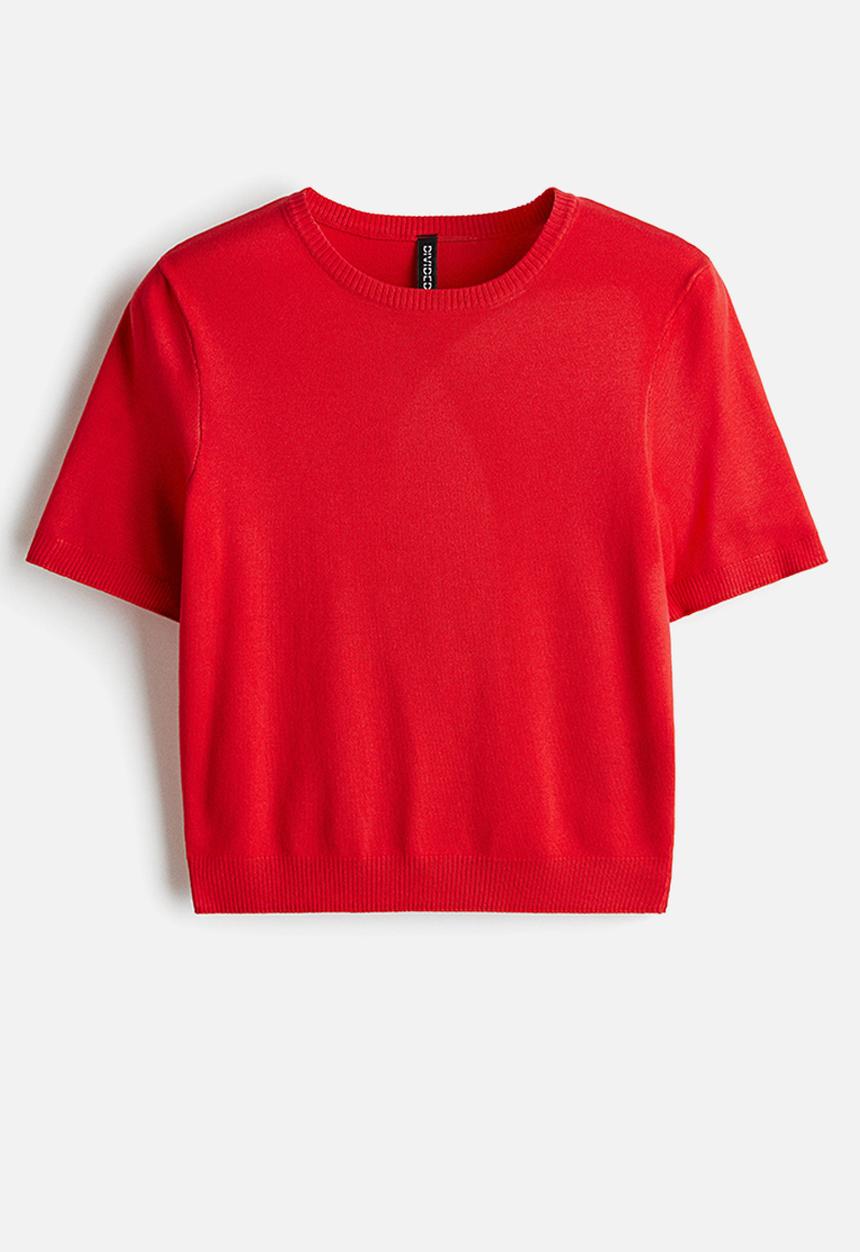 H&M - Fine-knit t-shirt - bright red