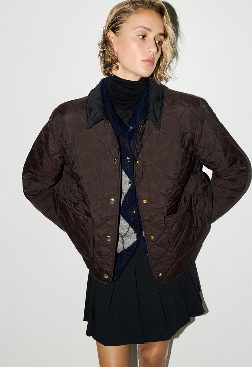H&M - Quilted corduroy-collar jacket - dark brown