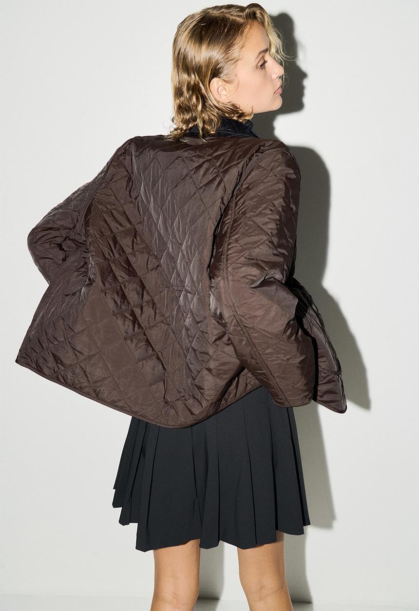 H&M - Quilted corduroy-collar jacket - dark brown