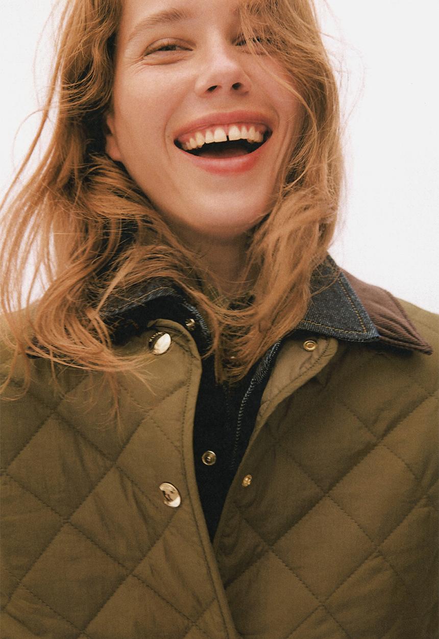 H&M - Quilted corduroy-collar jacket - khaki green