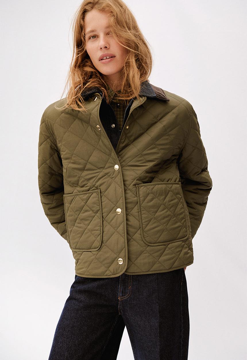 H&M - Quilted corduroy-collar jacket - khaki green