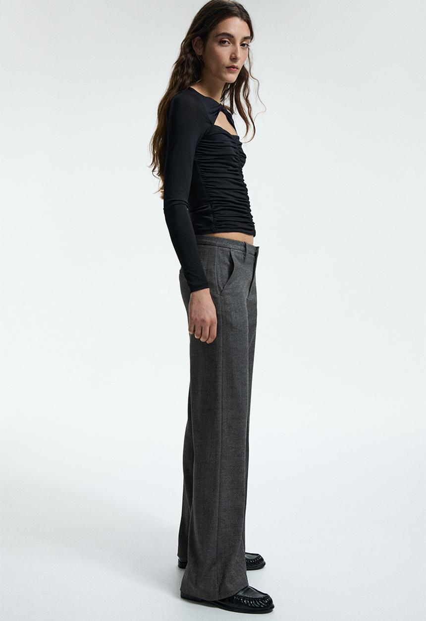 H&M - Wide tailored trousers - dark grey/herringbone pattern