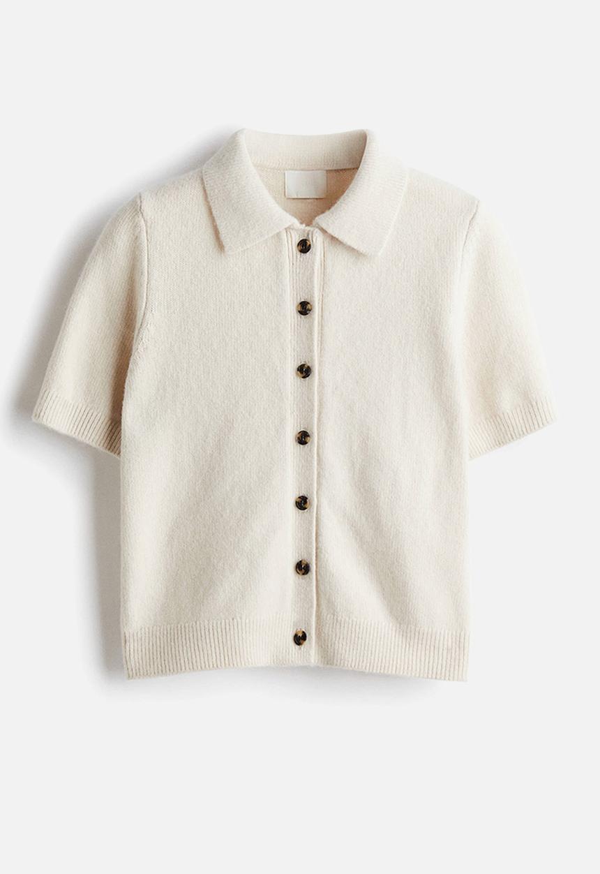 H&M - Short-sleeved collared cardigan - white