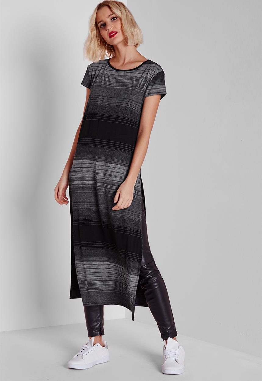 Missguided - Longline split side stripe T-shirt 