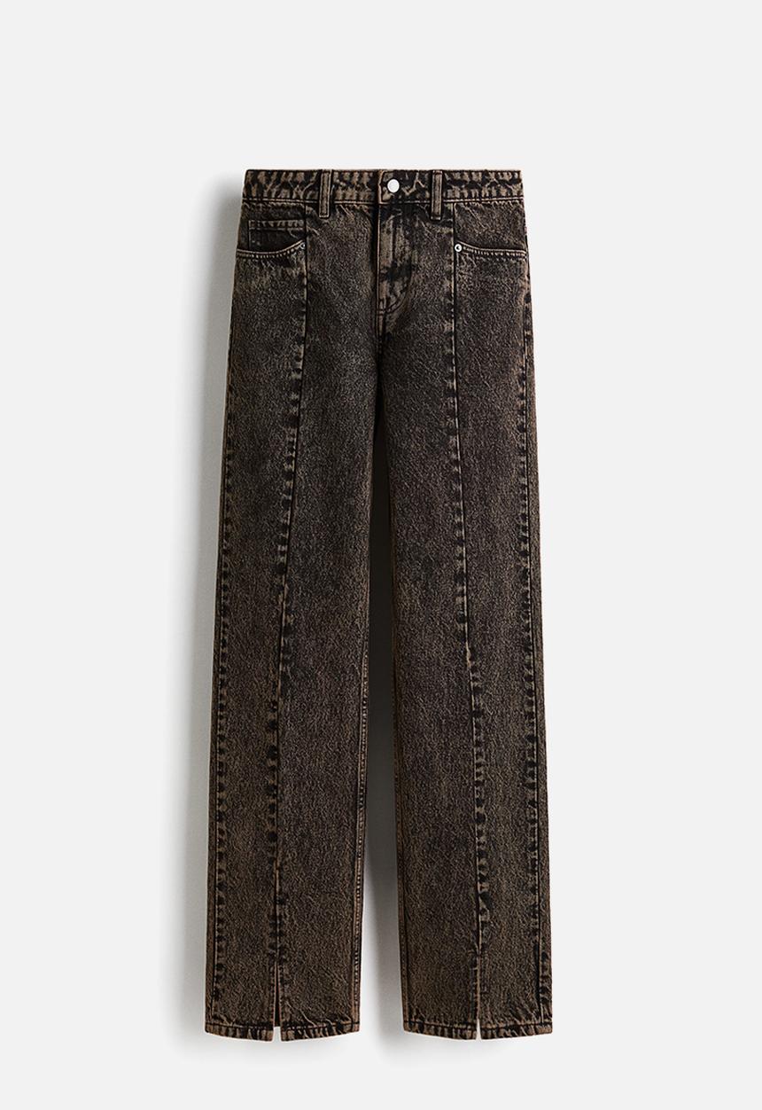 H&M - Slit-hem jeans - dark brown/washed out 