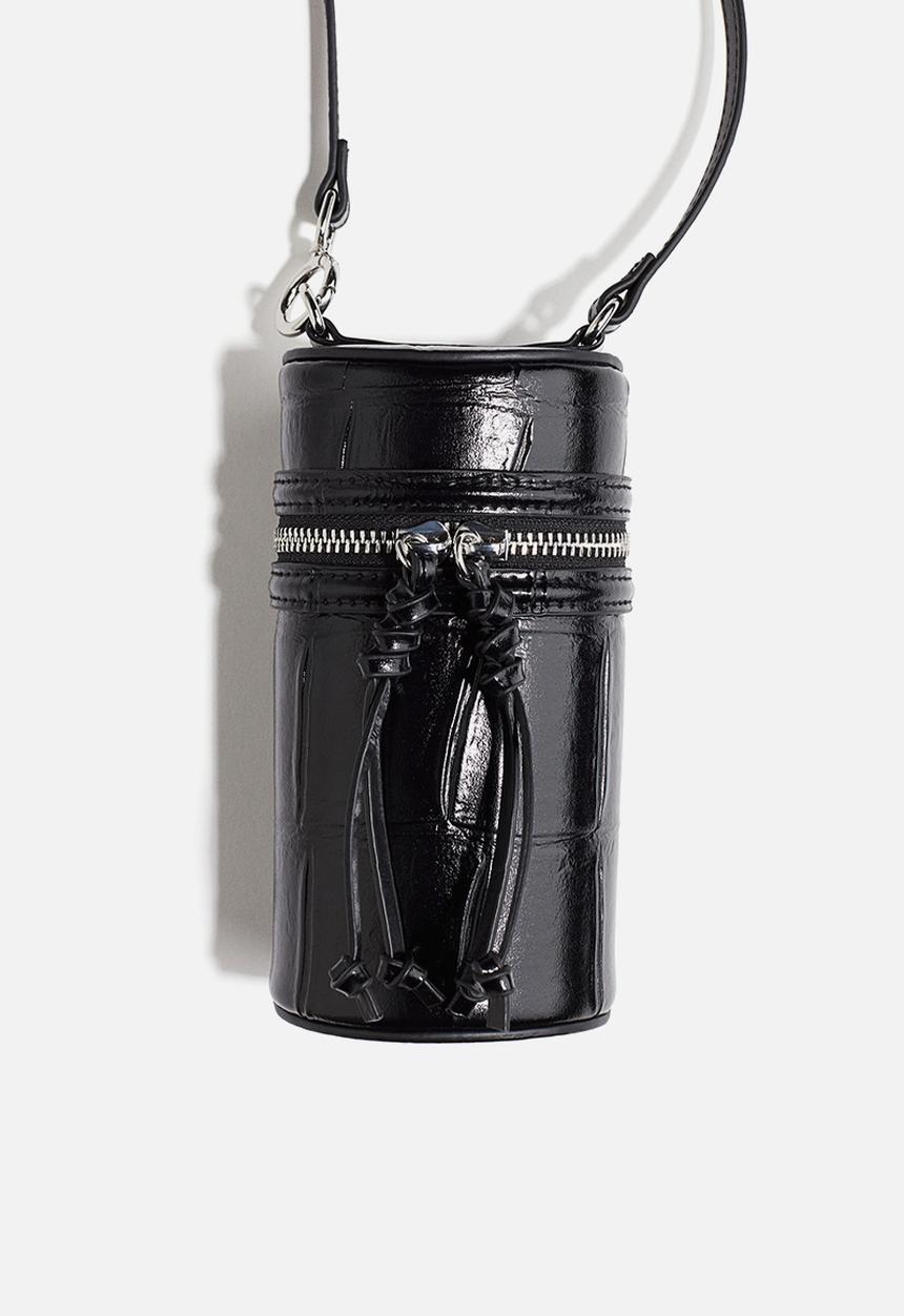 H&M - Cylindrical crossbody bag - black/crocodile pattern 