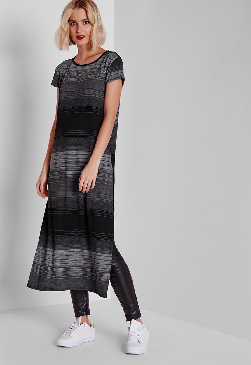 Missguided - Longline split side stripe T-shirt 
