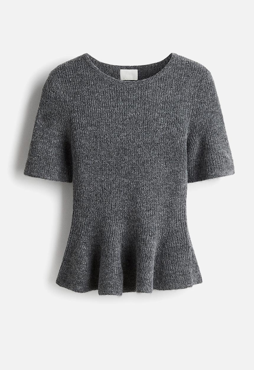 H&M - Rib-knit peplum top - dark grey marl