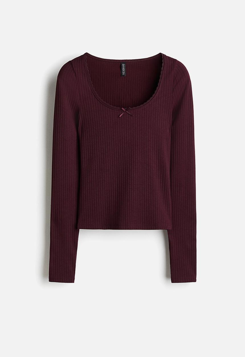 H&M - Ribbed jersey top - burgundy