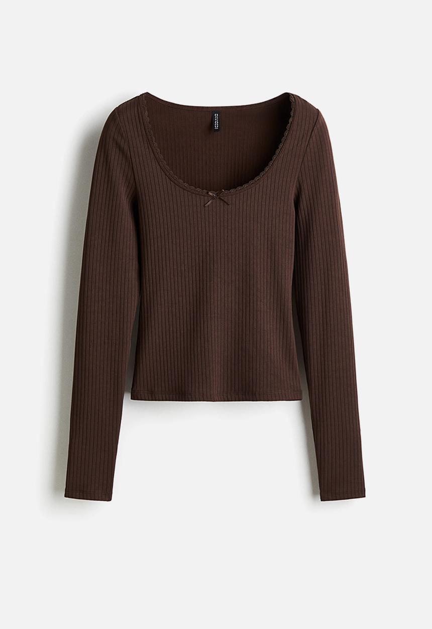 H&M - Ribbed jersey top - brown