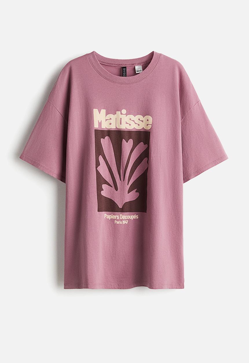 H&M - Oversized printed t-shirt - dark pink matisse