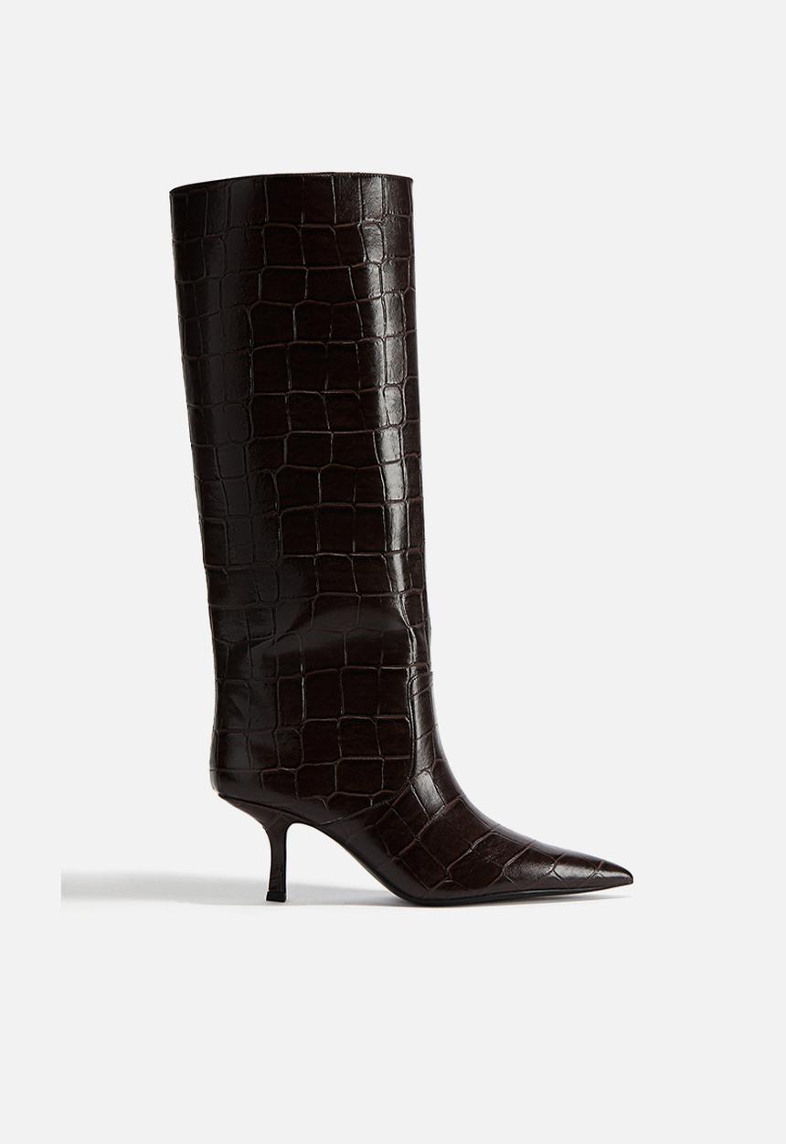 H&M - Knee-high boots - dark brown crocodile pattern