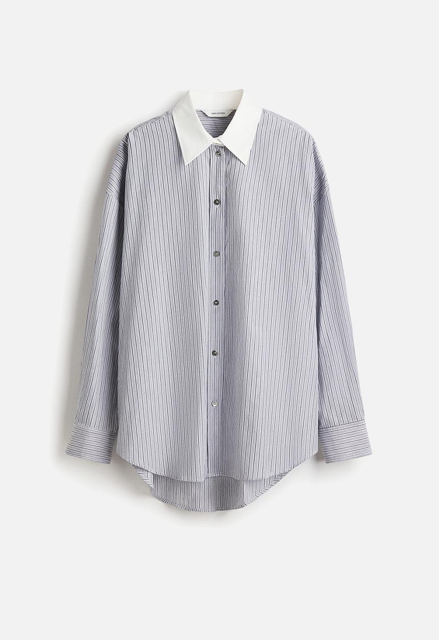 H&M - Oversized poplin shirt - light grey/striped