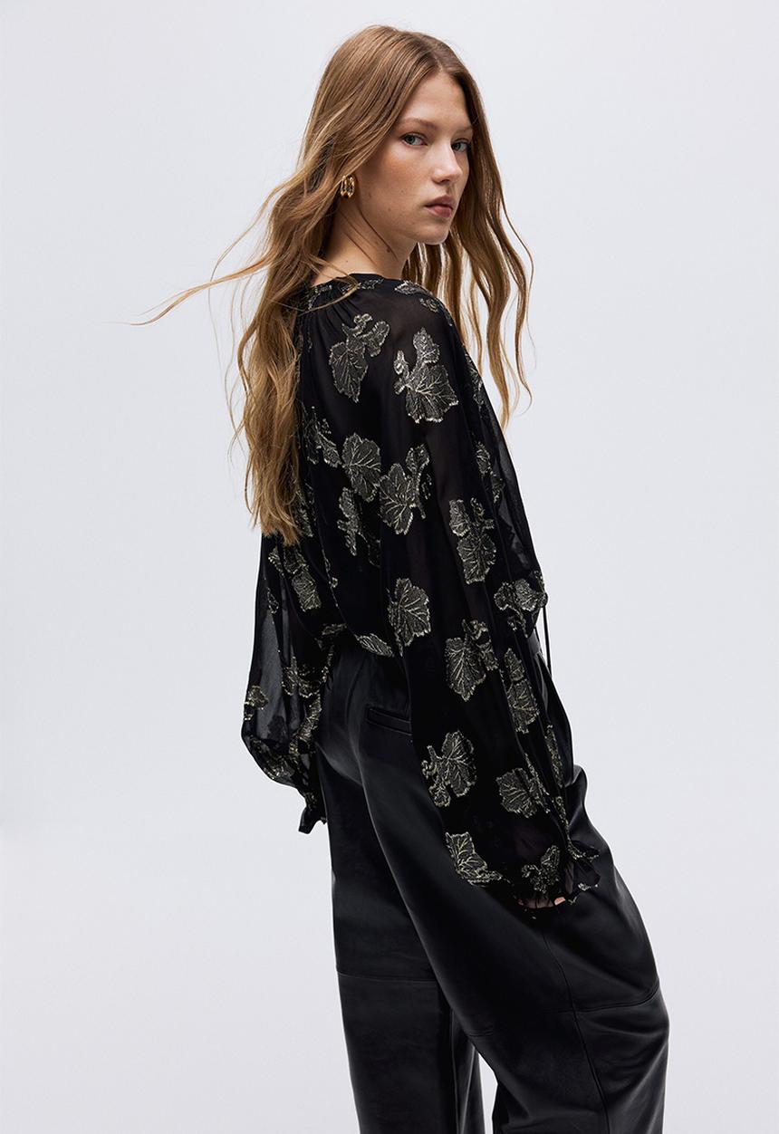 H&M - Jacquard-weave blouse -  black/patterned