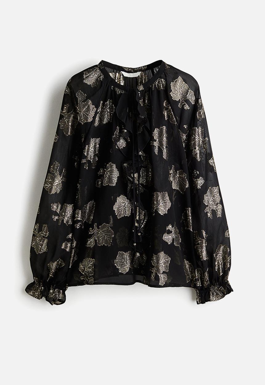 H&M - Jacquard-weave blouse -  black/patterned