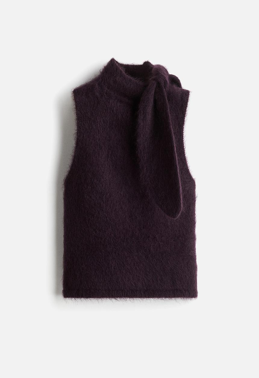 Mohair-blend scarf-collar top - dark purple - 1308392002