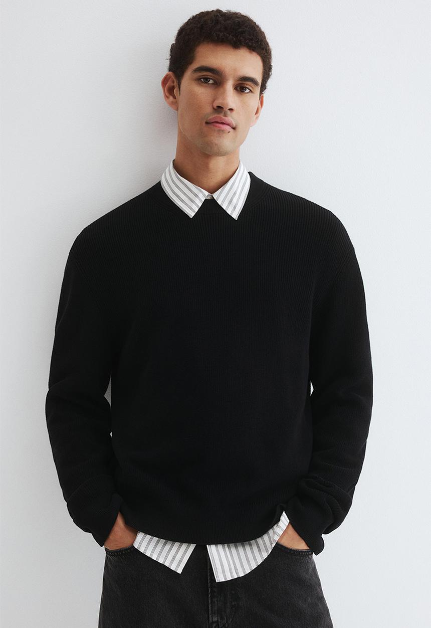 H&M - Regular fit rib-knit jumper - black
