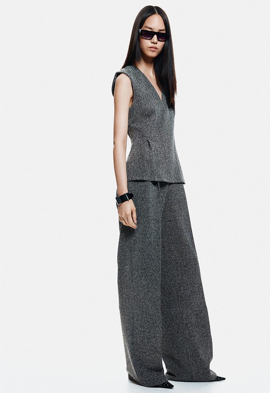 H&M - V-neck top - dark grey/herringbone pattern