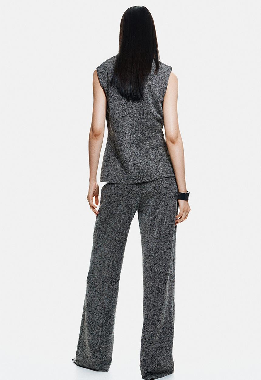 H&M - V-neck top - dark grey/herringbone pattern