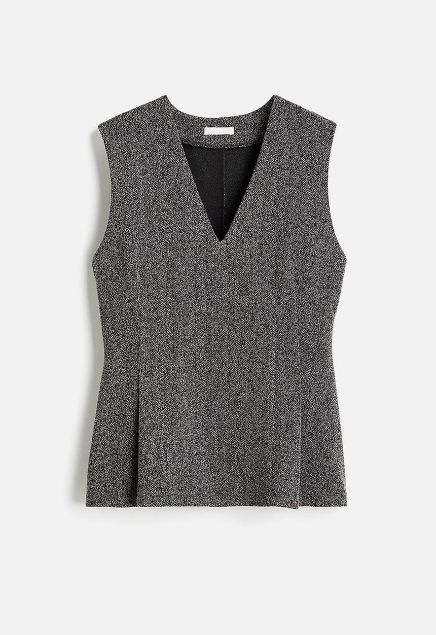 H&M - V-neck top - dark grey/herringbone pattern