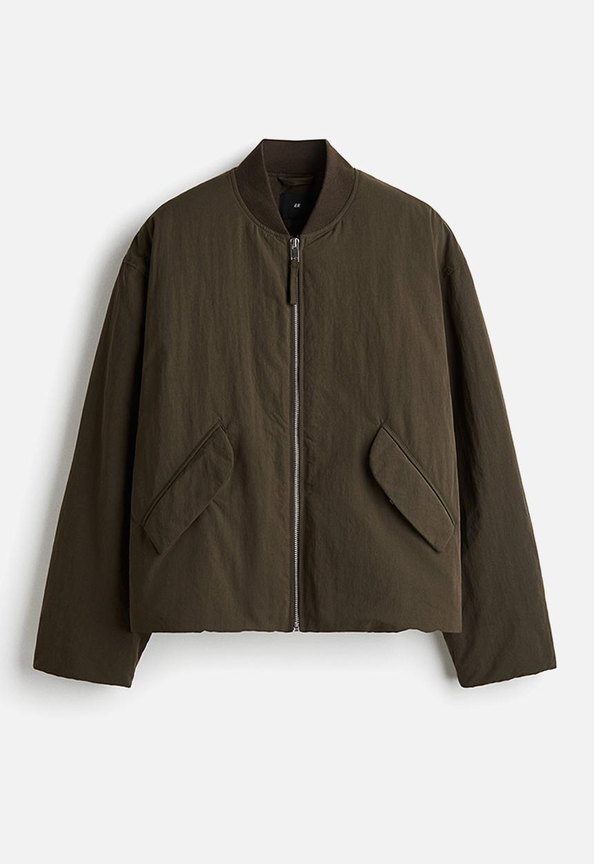H&M - Loose fit nylon bomber jacket - dark khaki green