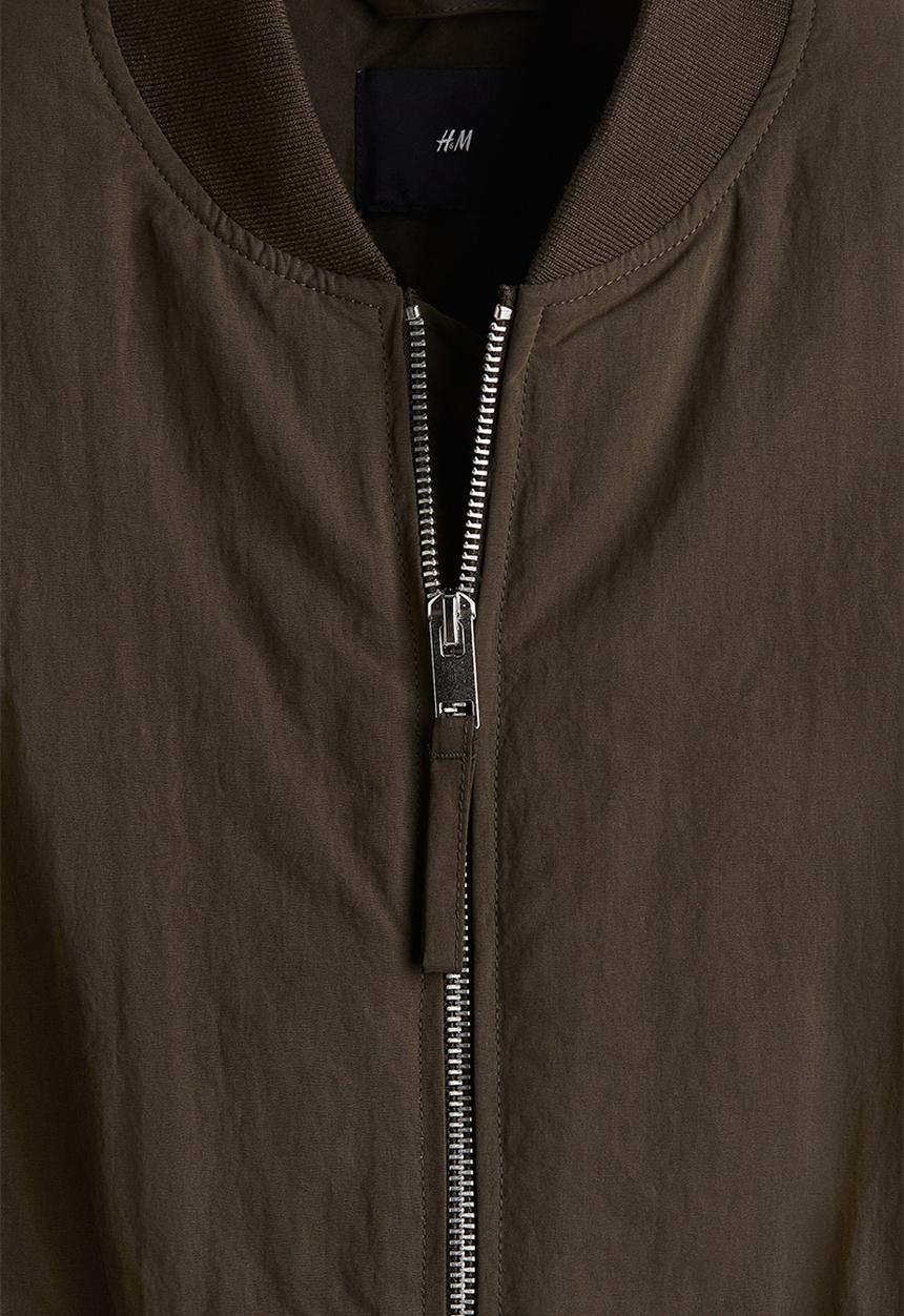 H&M - Loose fit nylon bomber jacket - dark khaki green