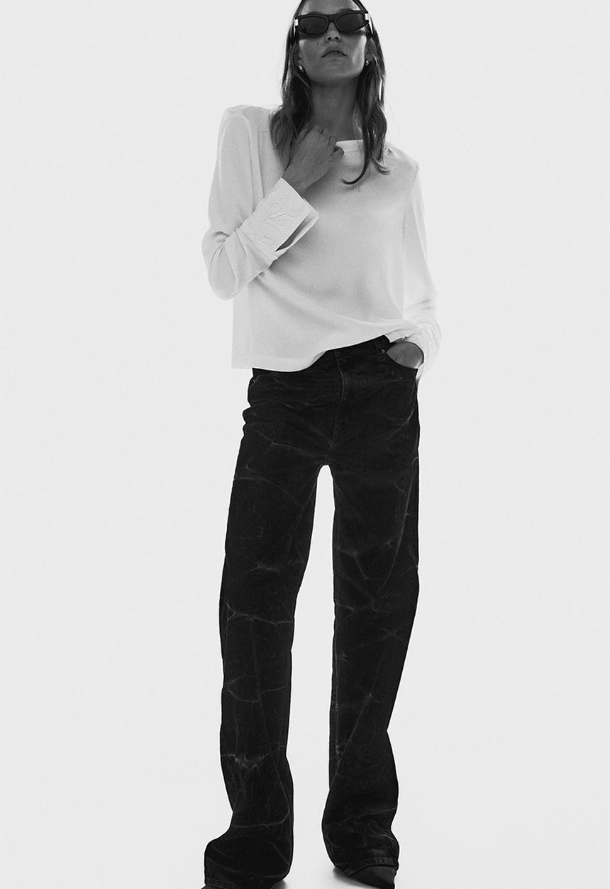 H&M - Flocked jeans - black