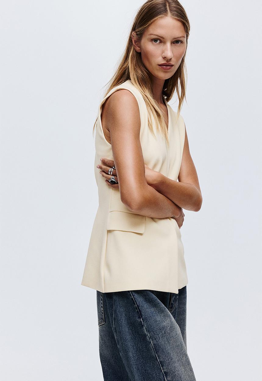 H&M - Long waistcoat - cream