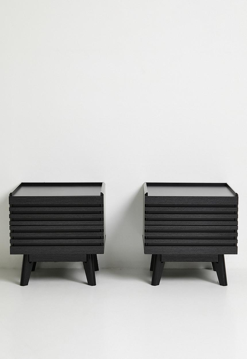 Sixth Floor - Slatted Bedside Table Set of 2 - Black