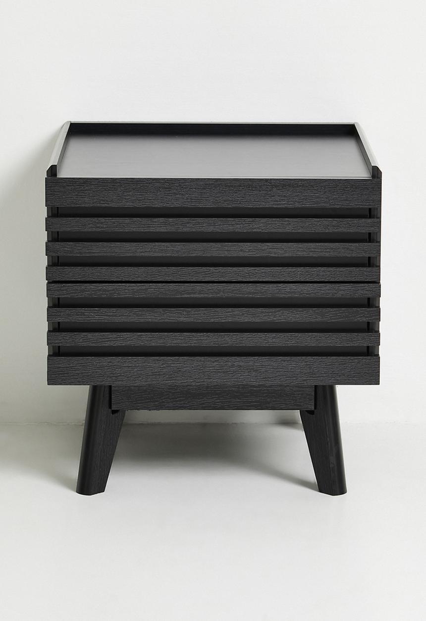 Sixth Floor - Slatted Bedside Table Set of 2 - Black