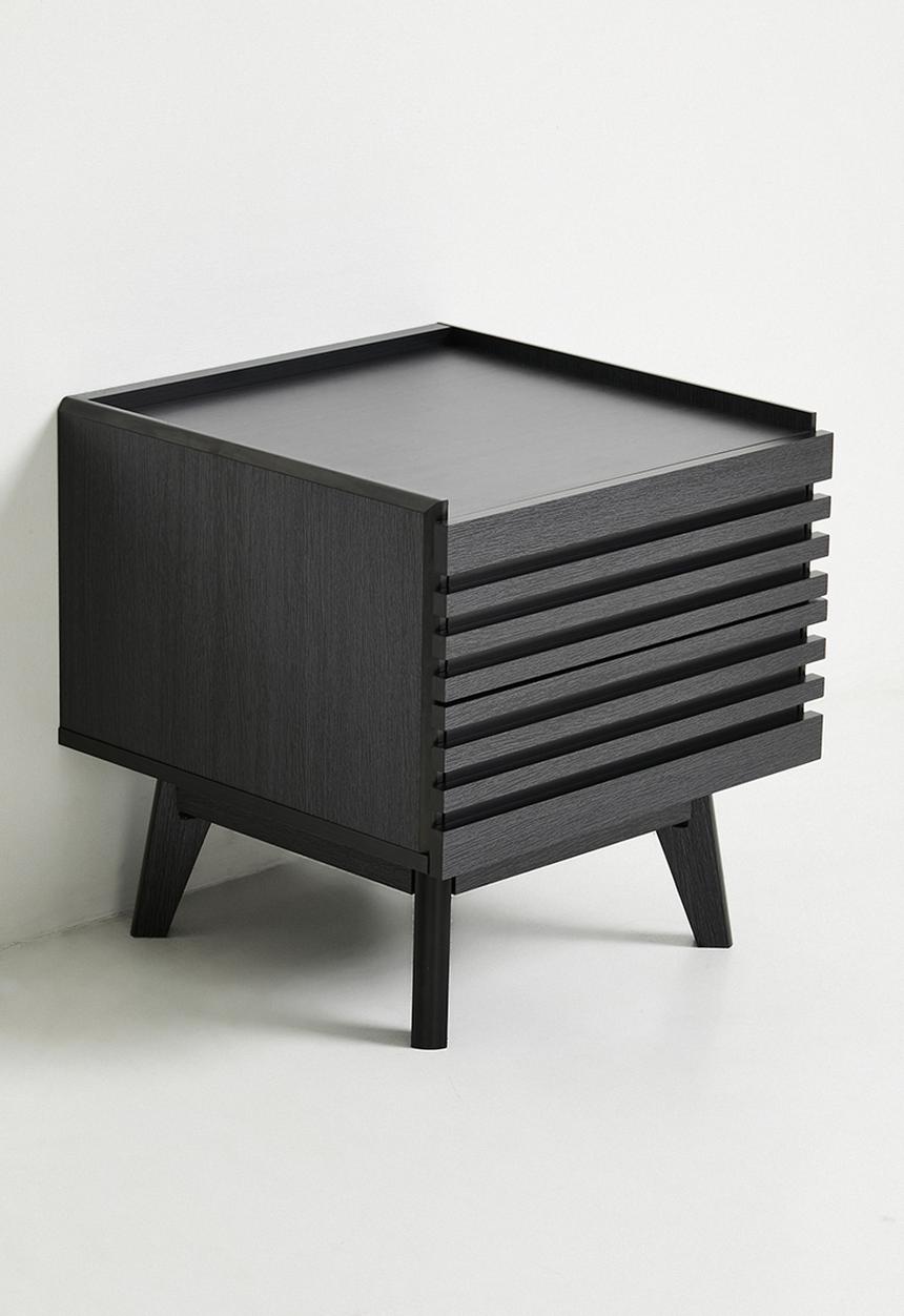 Sixth Floor - Slatted Bedside Table Set of 2 - Black