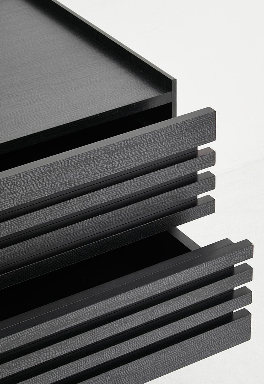 Sixth Floor - Slatted Bedside Table Set of 2 - Black