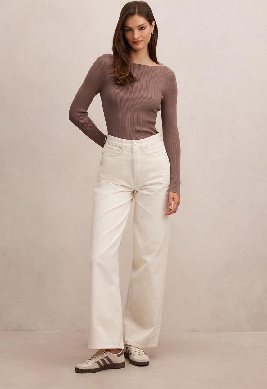 Forever New - Alaia knit rib top in deep taupe