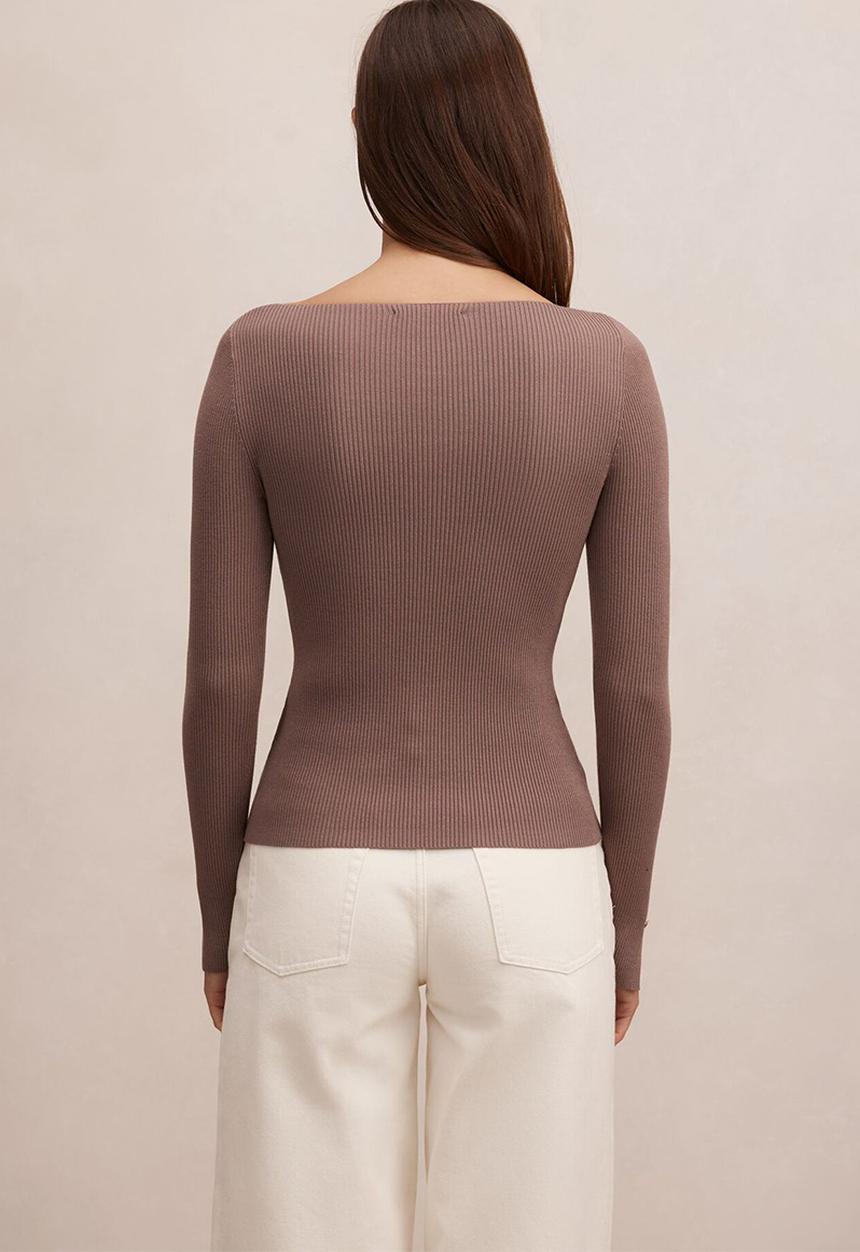 Forever New - Alaia knit rib top in deep taupe