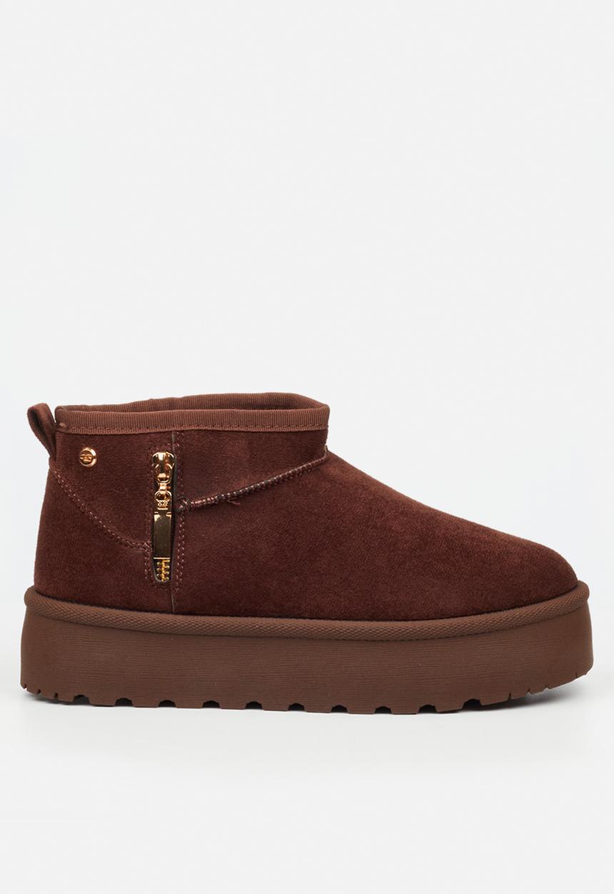 Bae 9 gold zip fur ankle boot - chocolate