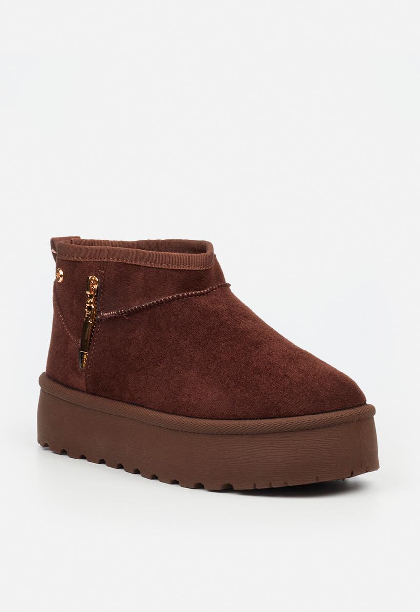 Miss Black - Bae 9 gold zip fur ankle boot - chocolate