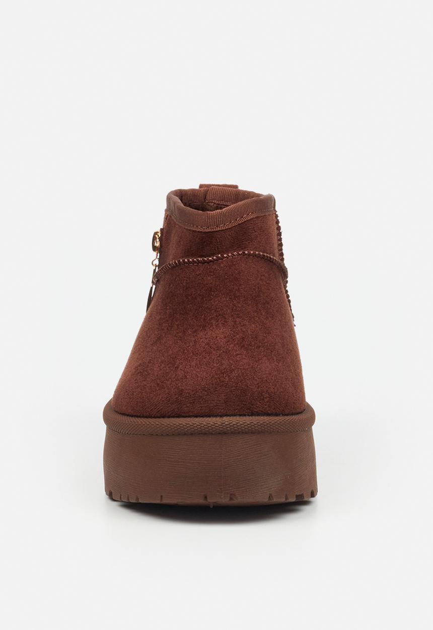 Miss Black - Bae 9 gold zip fur ankle boot - chocolate