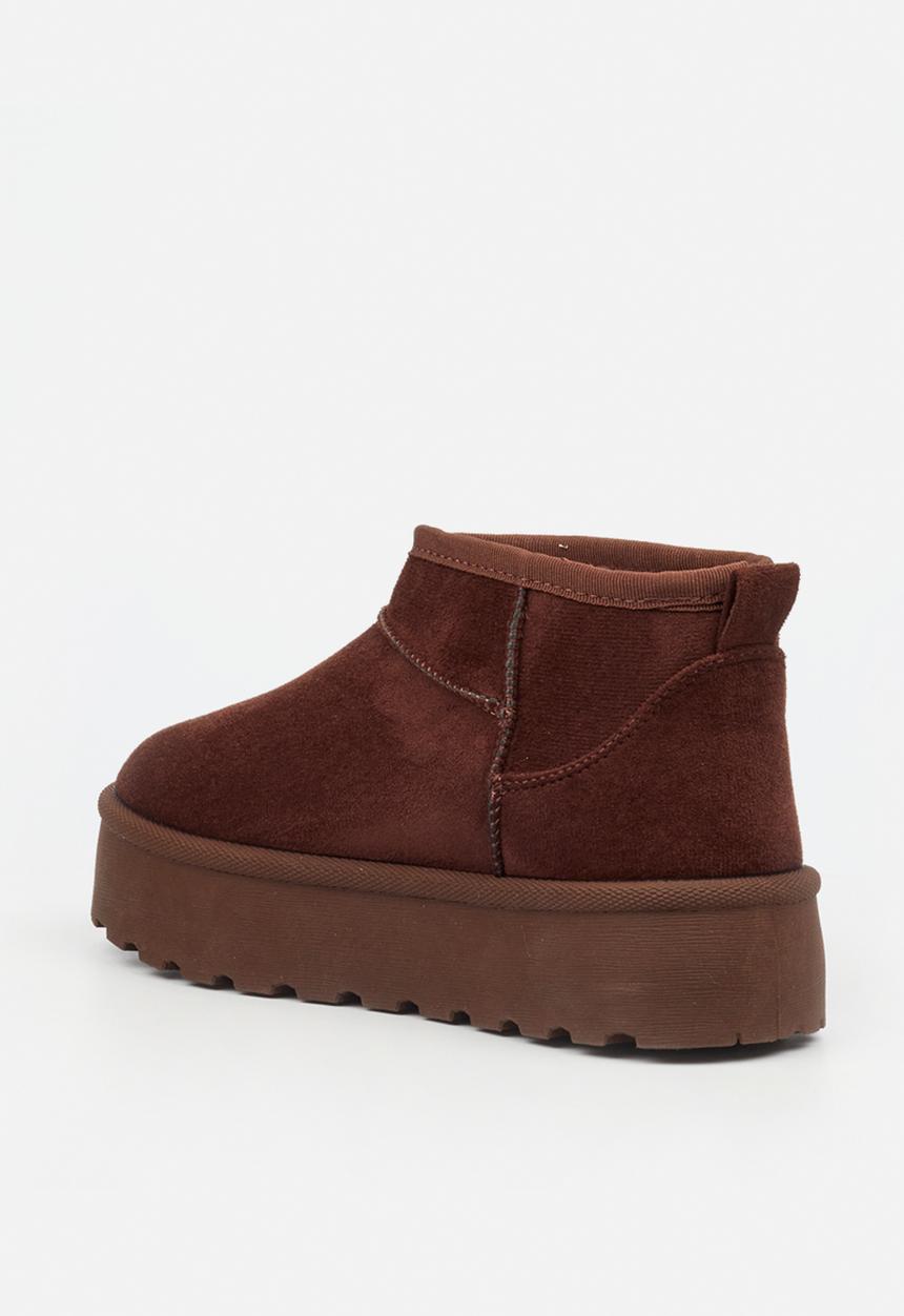 Miss Black - Bae 9 gold zip fur ankle boot - chocolate