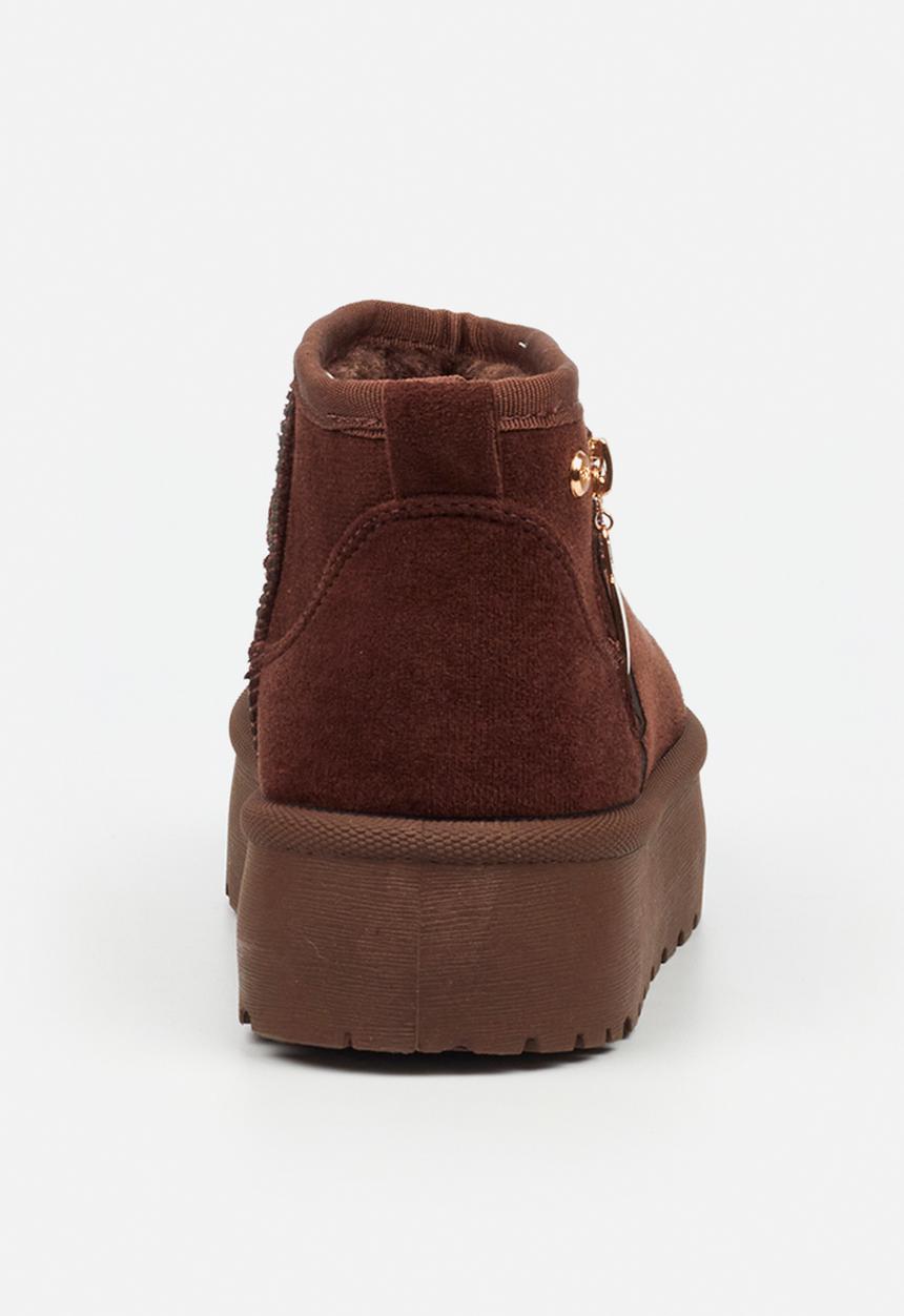 Bae 9 gold zip fur ankle boot - chocolate