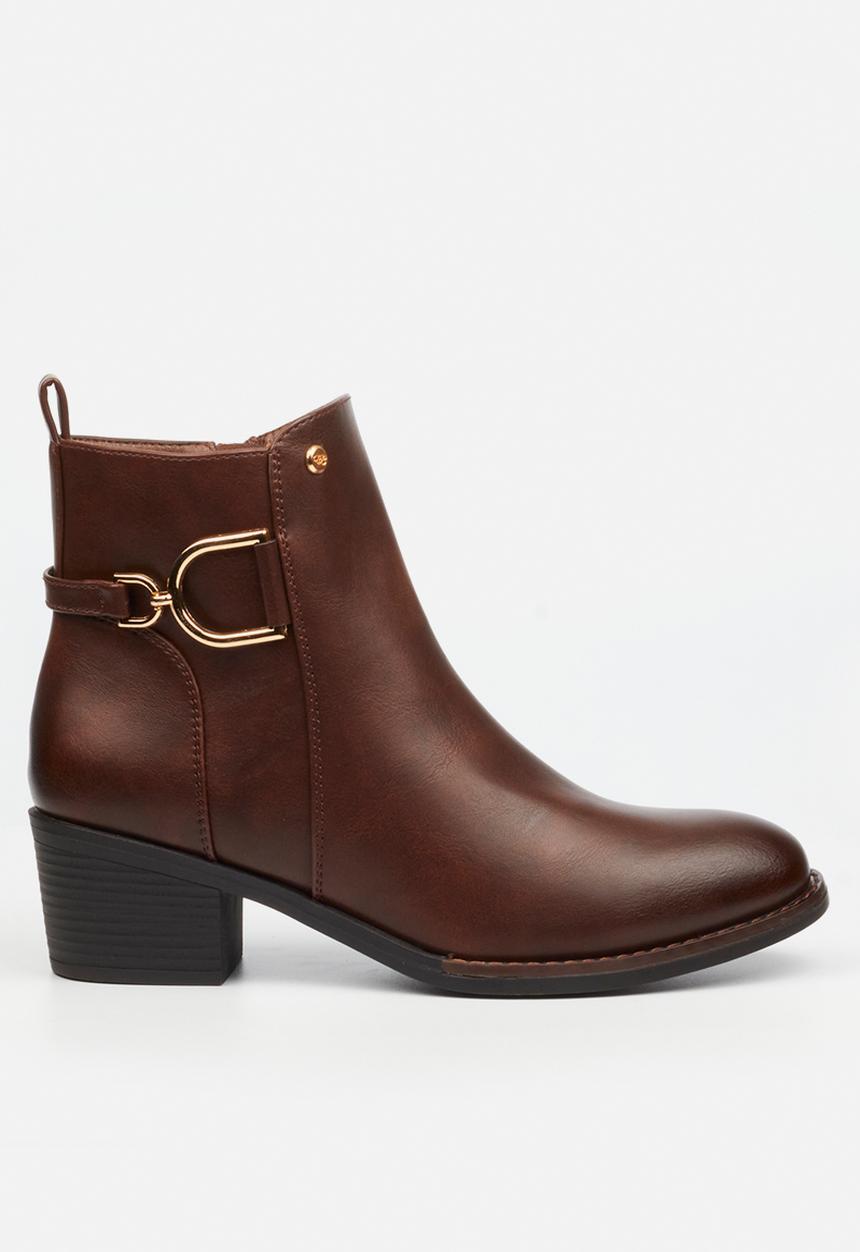 Miss Black - Brook 1 gold buckle ankle boot - chocolate