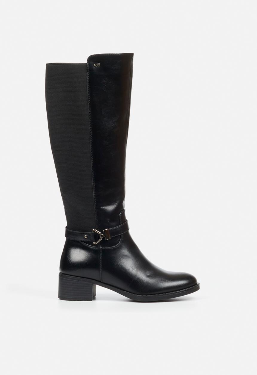 Miss Black - Earth 1 gold buckle stretch rider boot - black