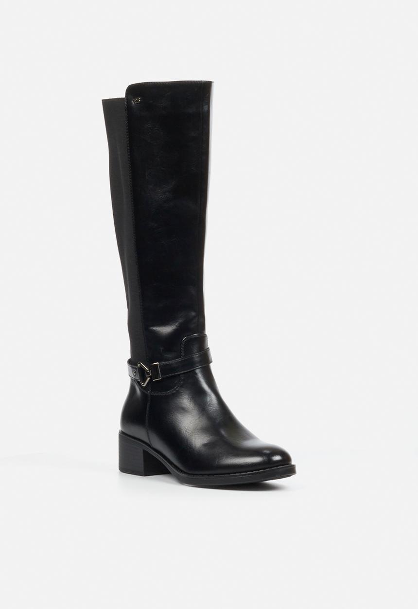 Miss Black - Earth 1 gold buckle stretch rider boot - black