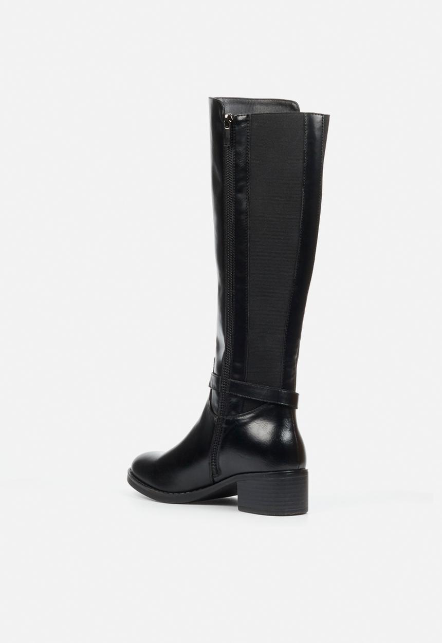 Miss Black - Earth 1 gold buckle stretch rider boot - black