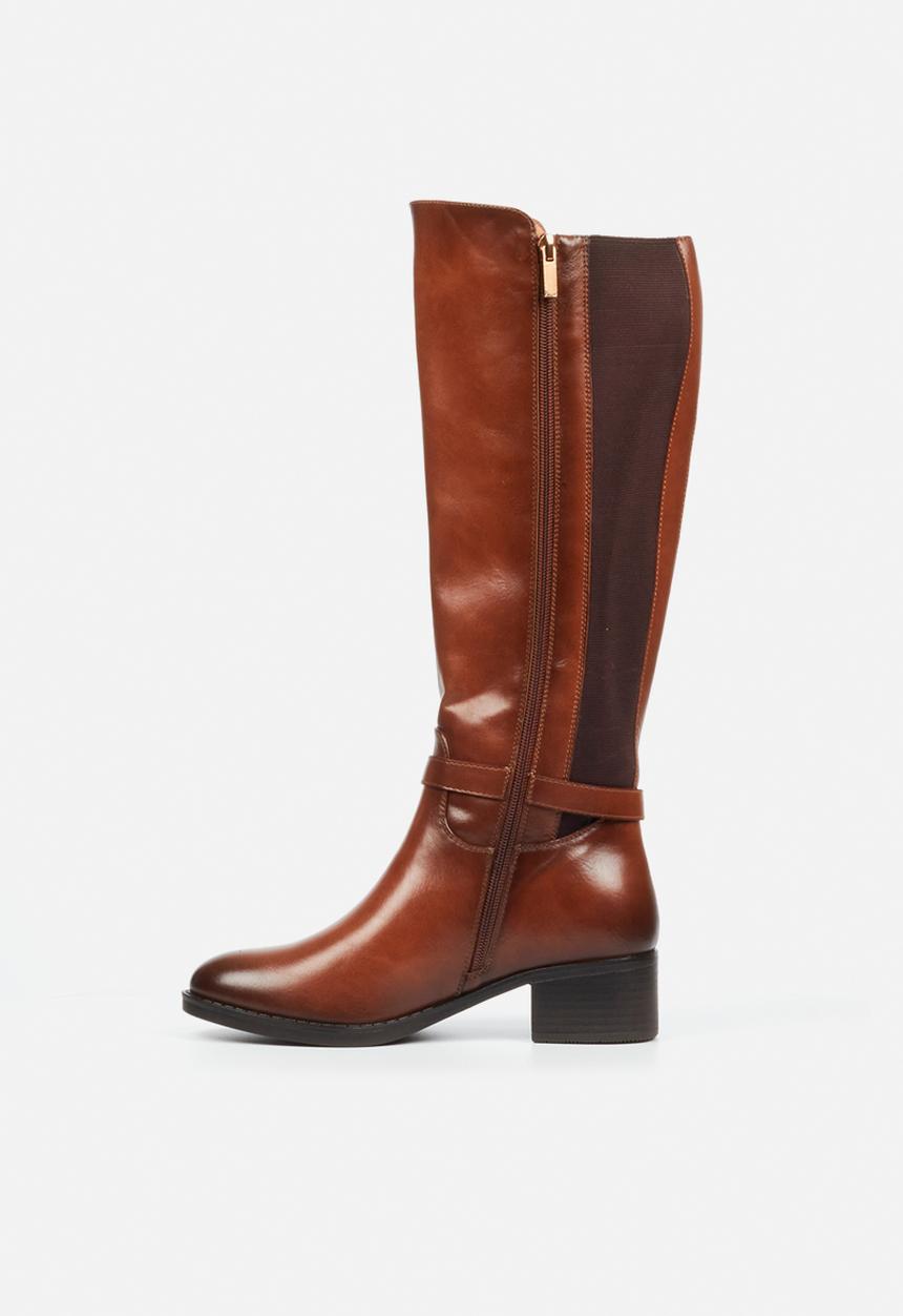 Miss Black - Earth 1 gold buckle stretch rider boot - tan