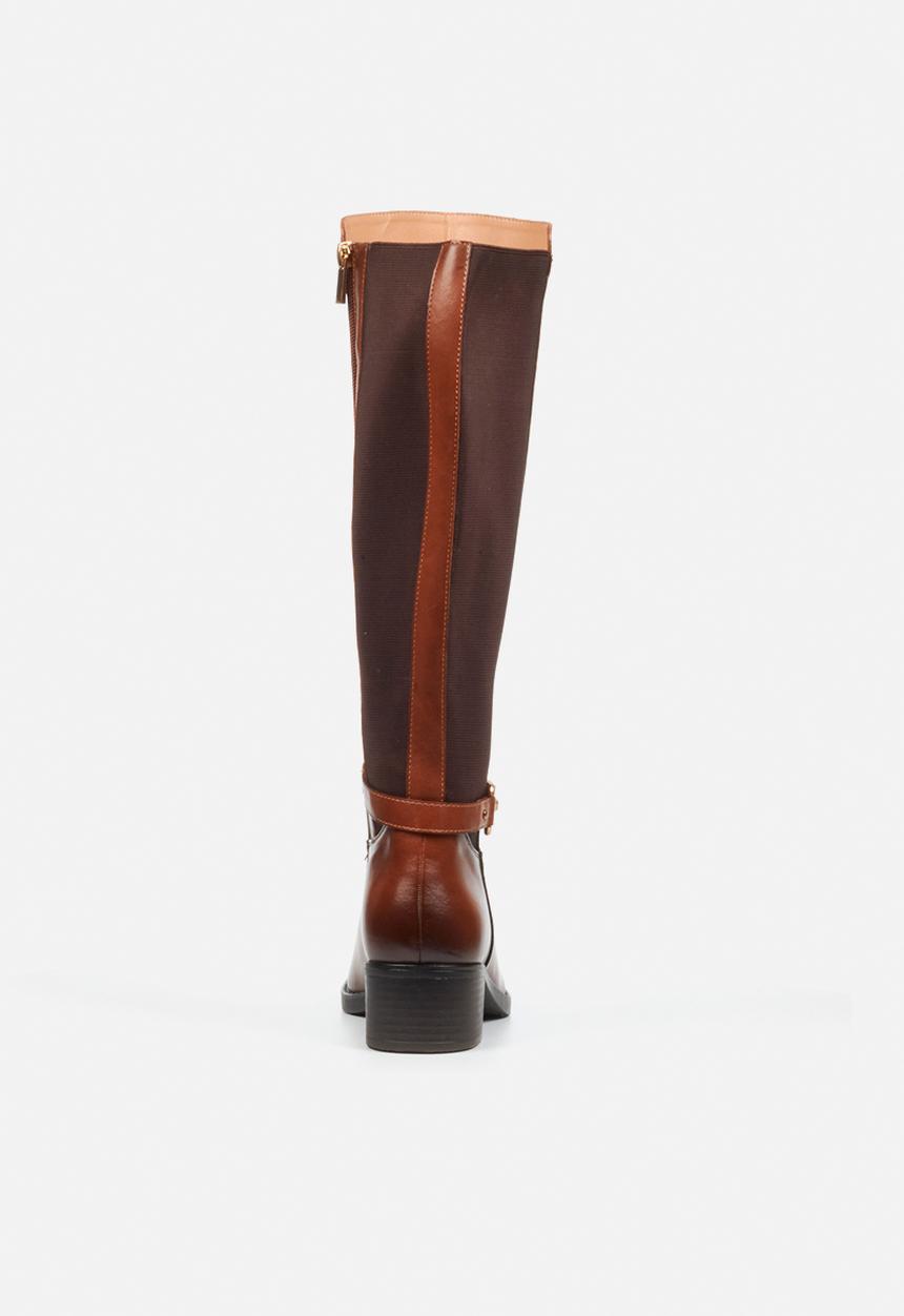 Miss Black - Earth 1 gold buckle stretch rider boot - tan