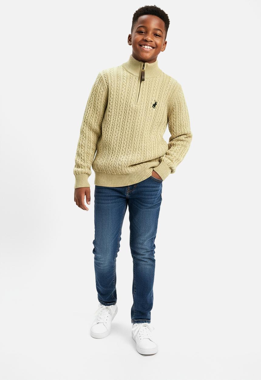 POLO - Boys Simpiwe Quarter Zip Knit - Khaki