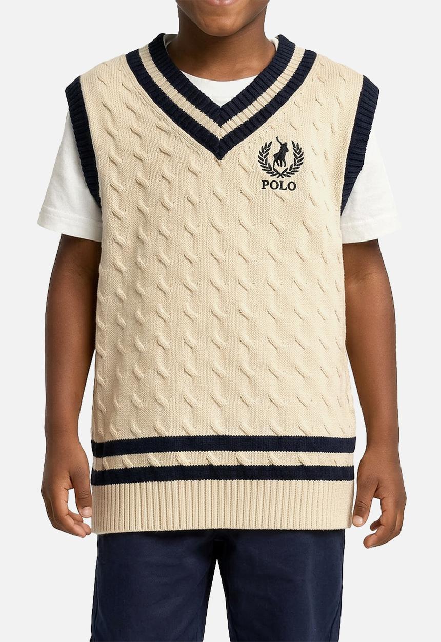 POLO - Boys Patrick Sleeveless Cable Knit - Birch