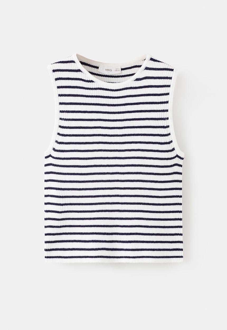 MANGO - Top LEAT - white & navy 