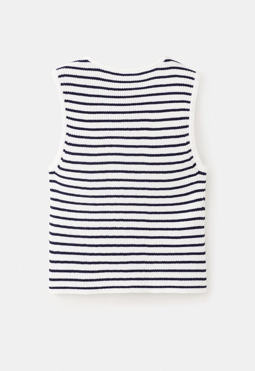 MANGO - Top LEAT - white & navy 